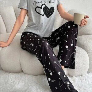 Gray and Black Starry themed Unbranded Pajama Set Sz. L NIP.